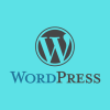 WordPress logo on blue background.